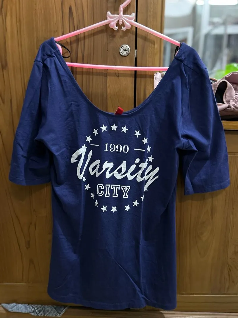 H&M Coquette T-shirt Wanita navy photo 1
