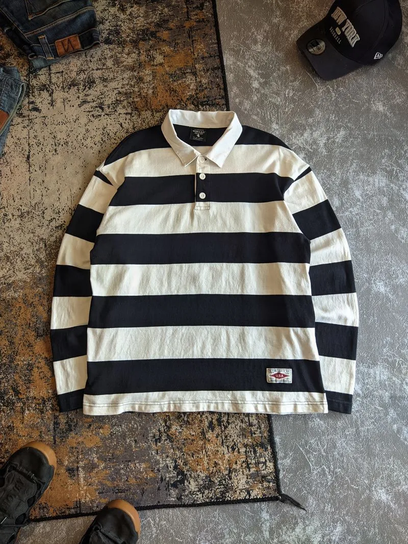 Streetwear Grunge Polo shirt Pria white black photo 1