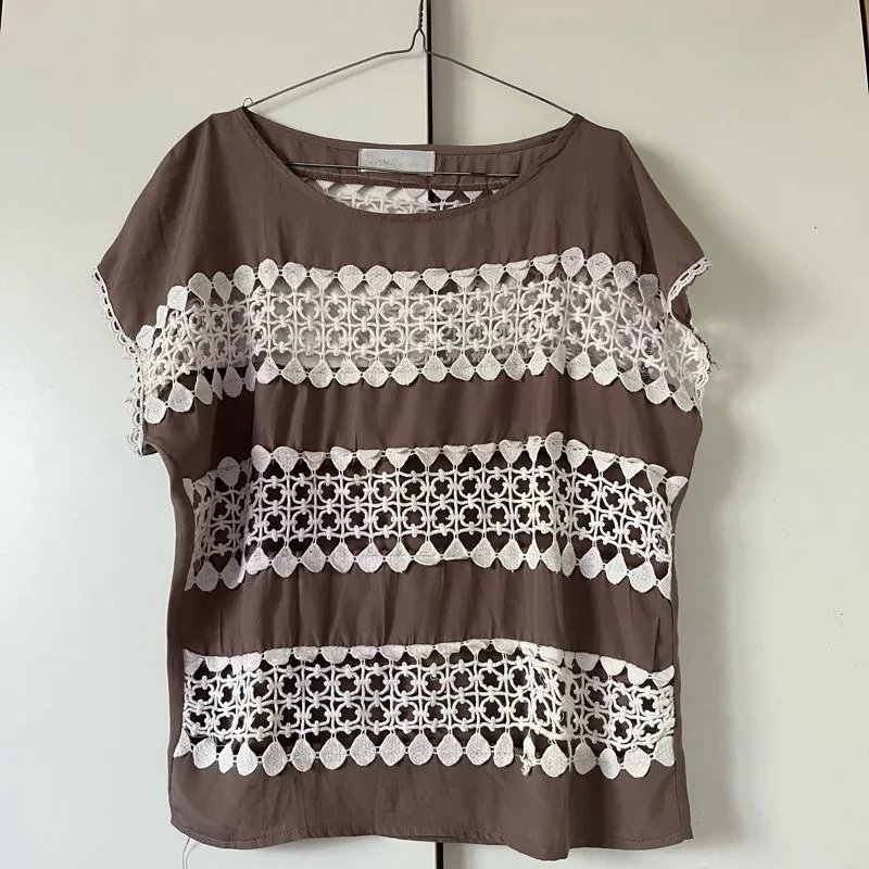 Vintage Casual Shirt Wanita white brown photo 1
