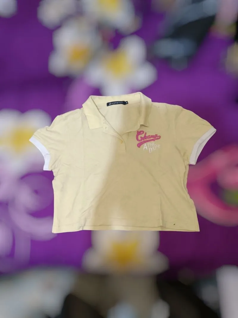 Hangten Streetwear Casual Crop top Wanita cream yellow photo 1