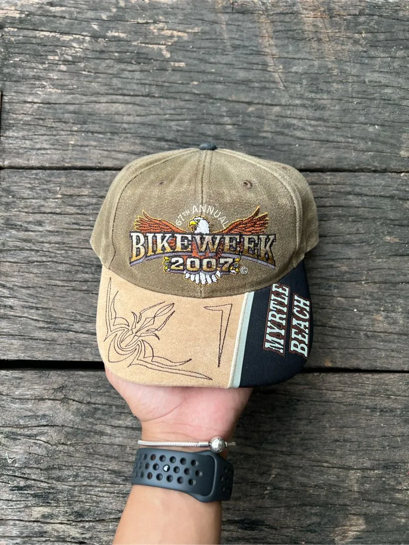 Vintage Biker Hat Pria tan brown photo 1