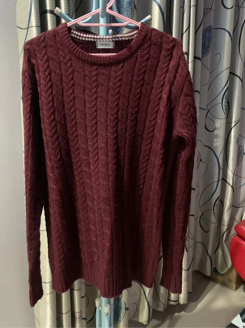 Vintage Casual Sweater Wanita burgundy photo 1