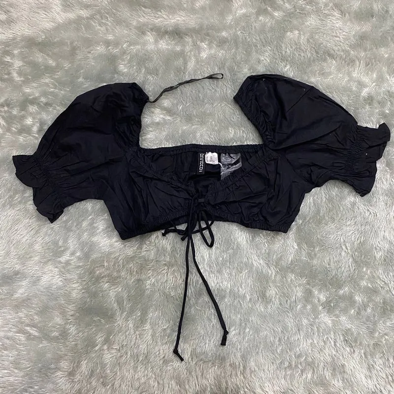 H&M Streetwear Casual Crop top Wanita black photo 1