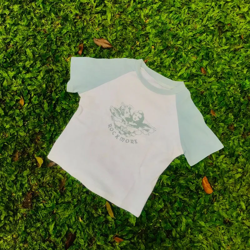 Y2K Crop top Wanita white blue photo 1