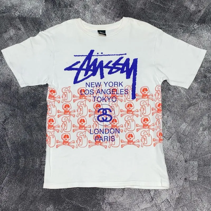 Stussy Streetwear Skater T-shirt Pria white blue photo 1