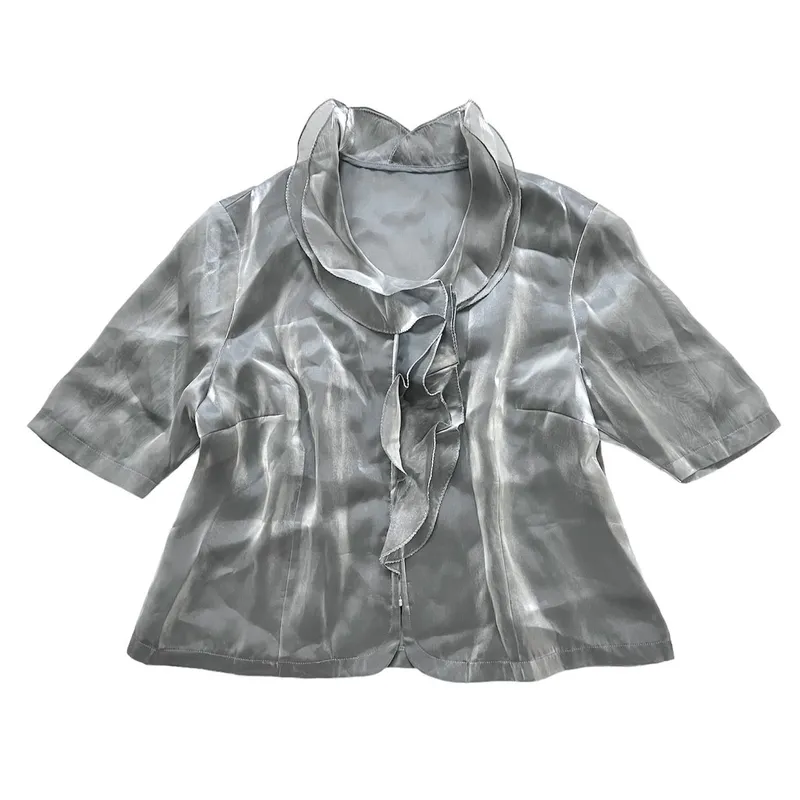 Vintage Casual Blouse Wanita silver gray photo 1