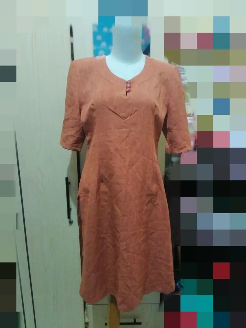 Vintage Midi dress Wanita brown orange photo 1