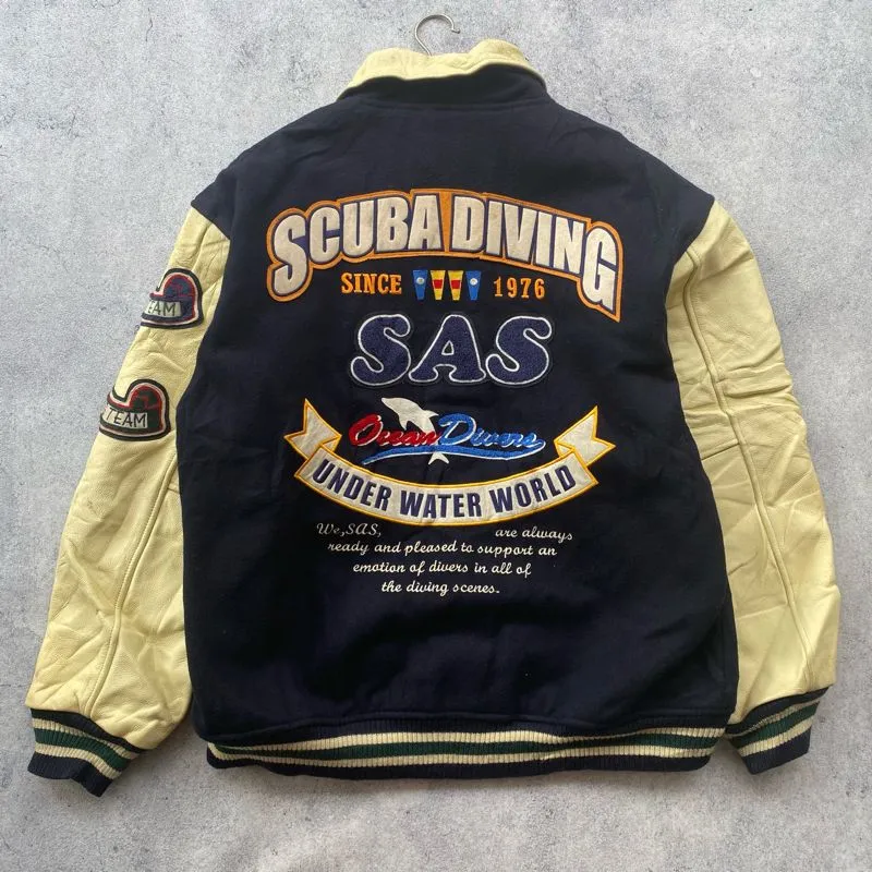 Vintage Streetwear Leather jacket Pria black cream photo 1