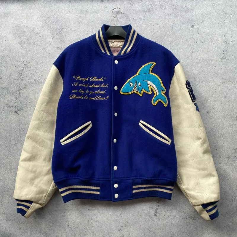 Vintage Streetwear Leather jacket Pria white blue photo 1