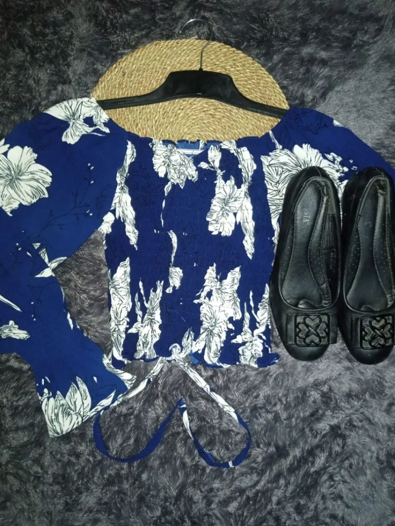 Y2K Crop top Wanita navy photo 1