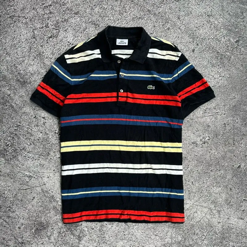 Lacoste Vintage Casual Polo shirt Pria white black photo 1