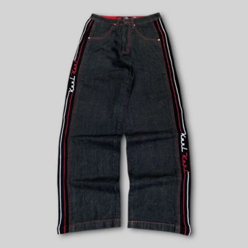Karl Kani Streetwear Y2K Jeans Pria red black photo 1