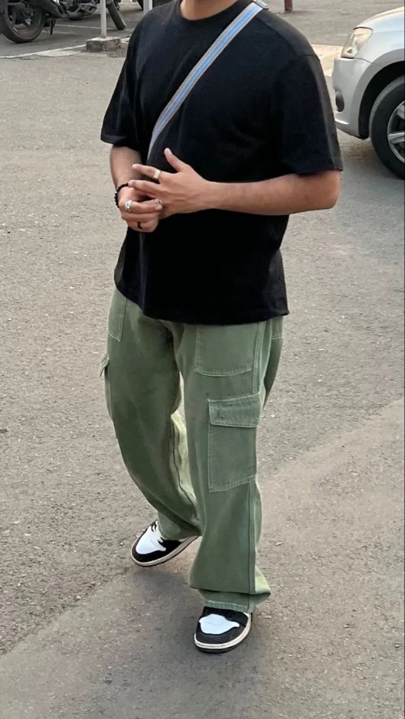 Streetwear Y2K Jeans Pria green photo 1