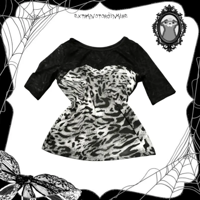 Streetwear Y2K Blouse Wanita white black photo 1