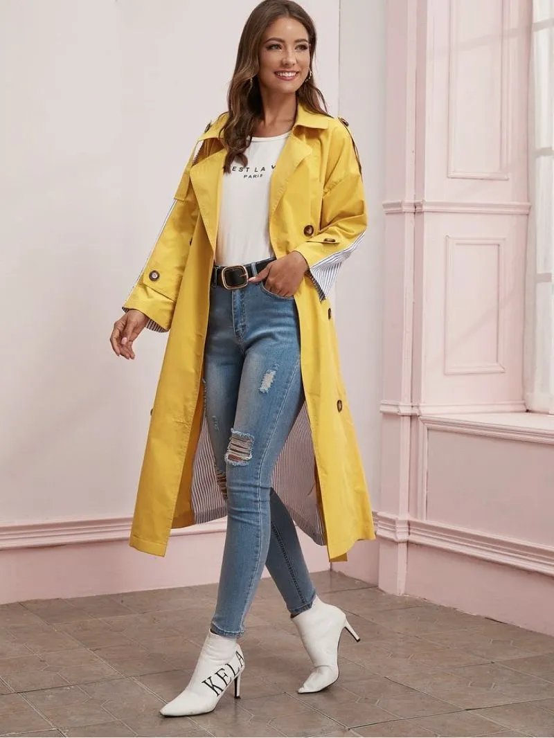 Vintage Y2K Trench coat Wanita yellow photo 1
