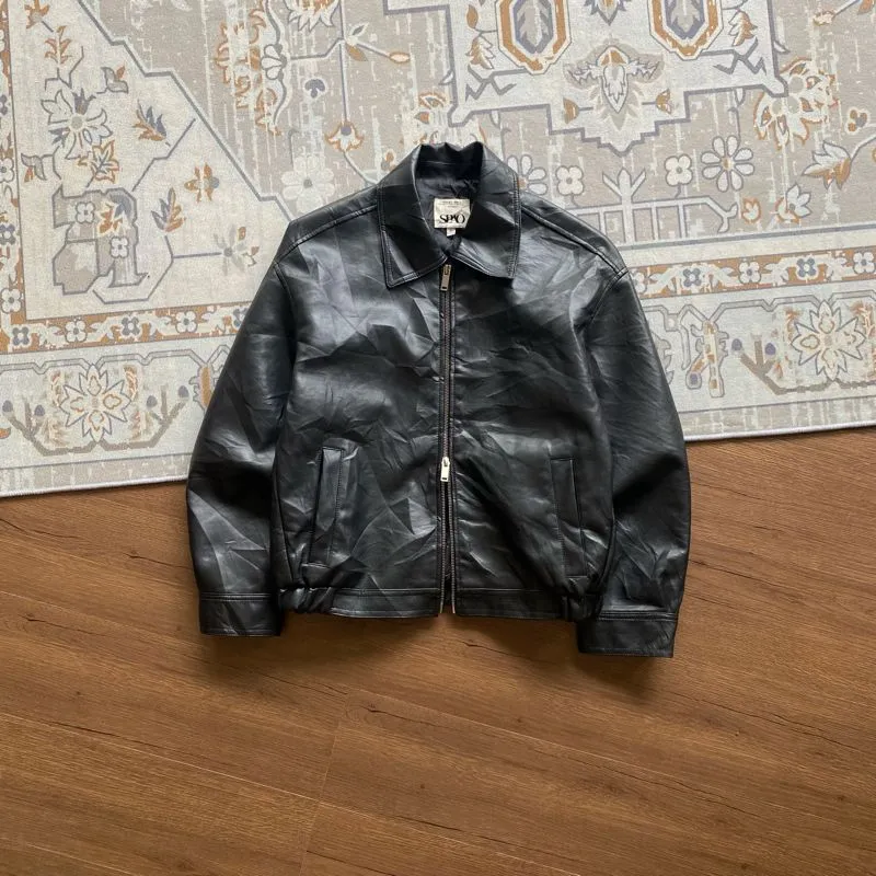 Uniqlo Y2K Casual Leather jacket Pria black photo 1