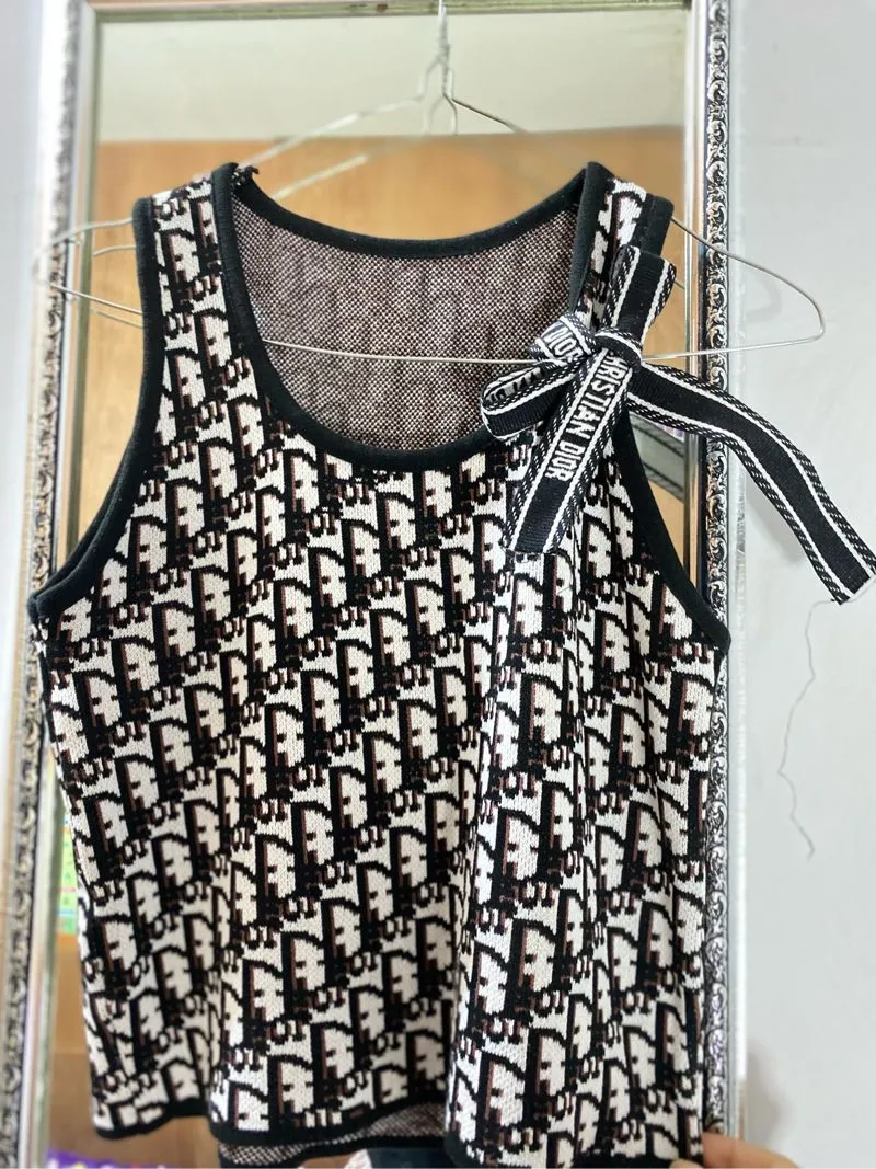 Dior Vintage Y2K Crop top Wanita white black