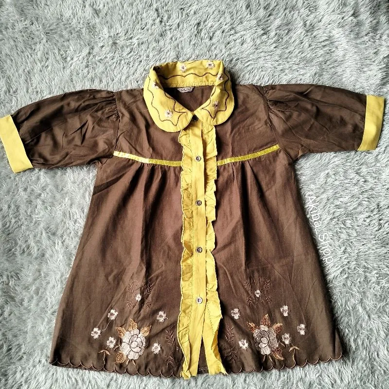 Y2K Casual Shirt Wanita brown photo 1