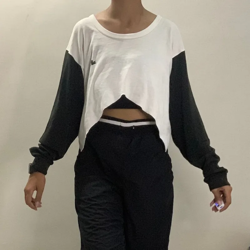 Streetwear Casual Crop top Wanita white black photo 1