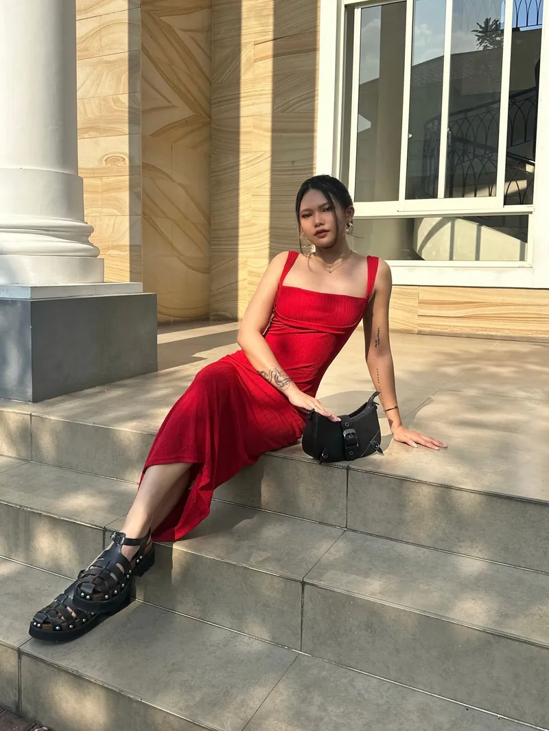 Minimalist Casual dress Wanita red photo 1