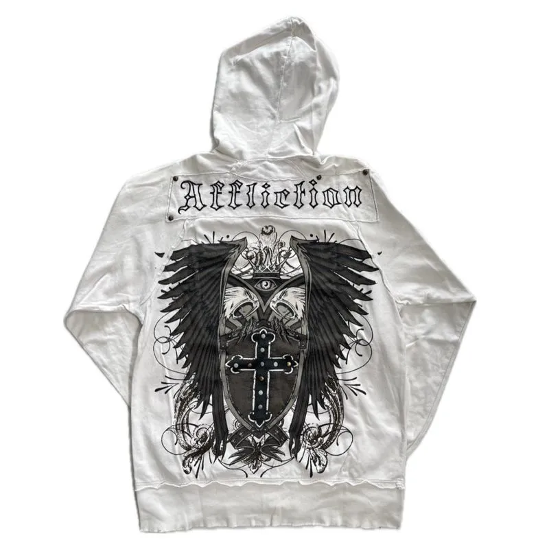 Y2K Grunge Hoody Pria white black photo 1