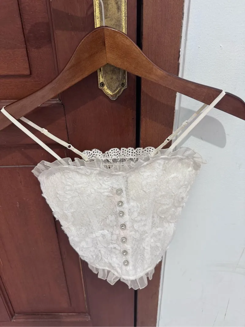 Y2K Coquette Crop top Wanita white photo 1