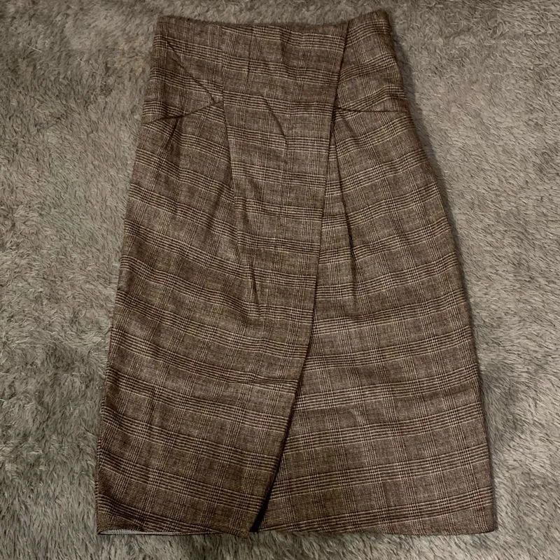 Vintage Casual Pleated skirt Wanita tan brown photo 1