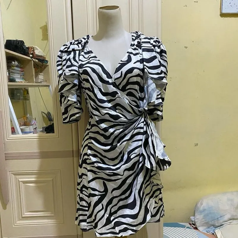 Luxury Casual Casual dress Wanita white black photo 1