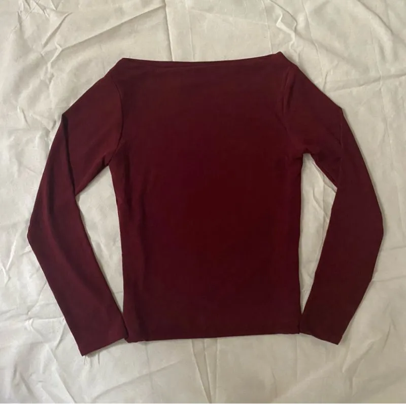 Y2K Casual Shirt Wanita burgundy photo 1