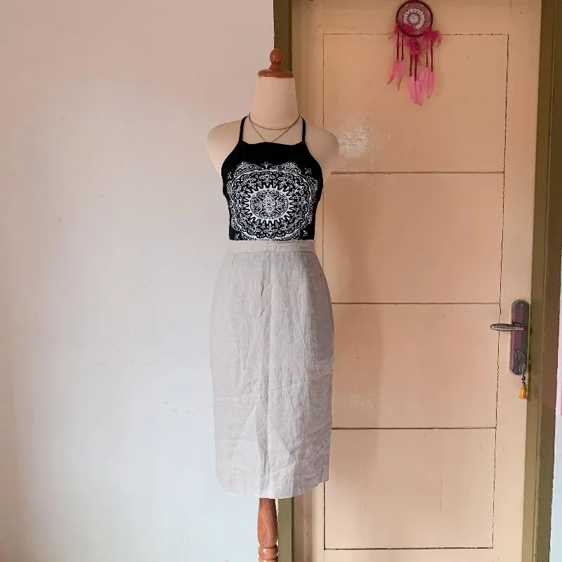 Casual Pencil skirt Wanita khaki cream photo 1