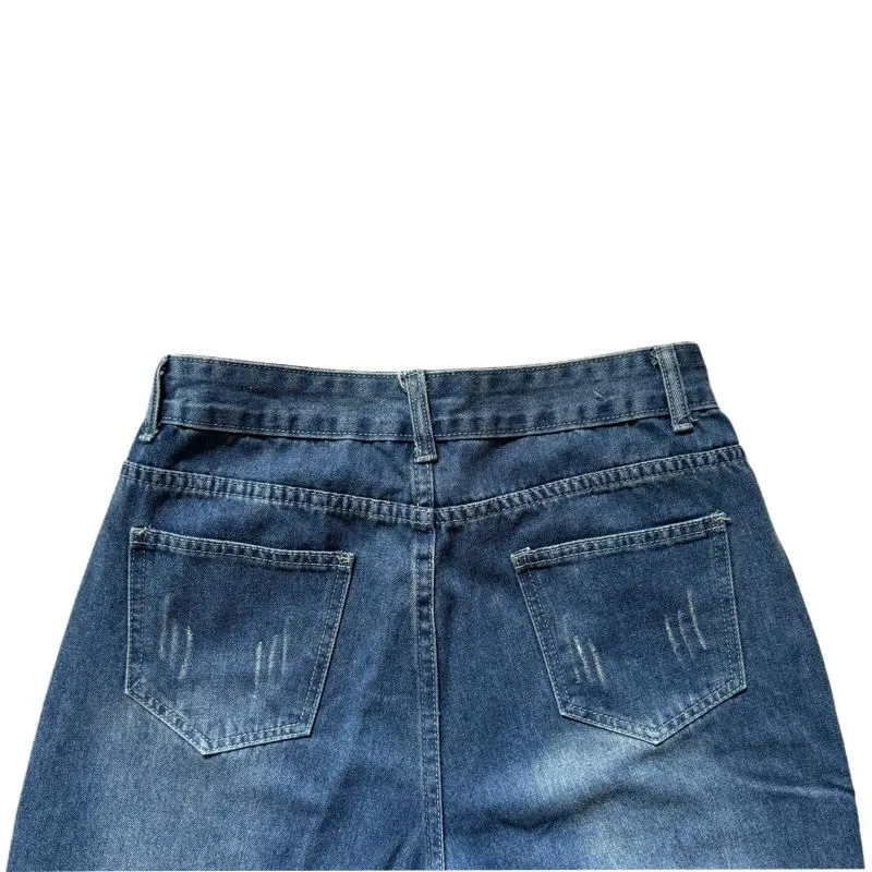 Streetwear High waisted jeans Wanita navy photo 1