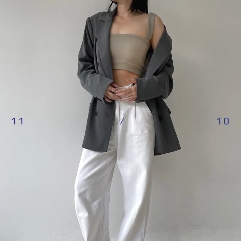Streetwear Casual Bandeau top Wanita tan gray photo 1