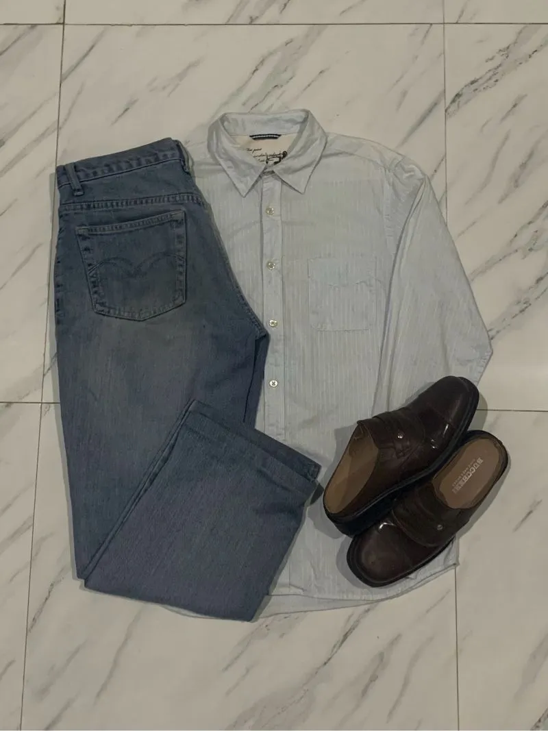 Vintage Streetwear Formal shirt Pria white blue photo 1