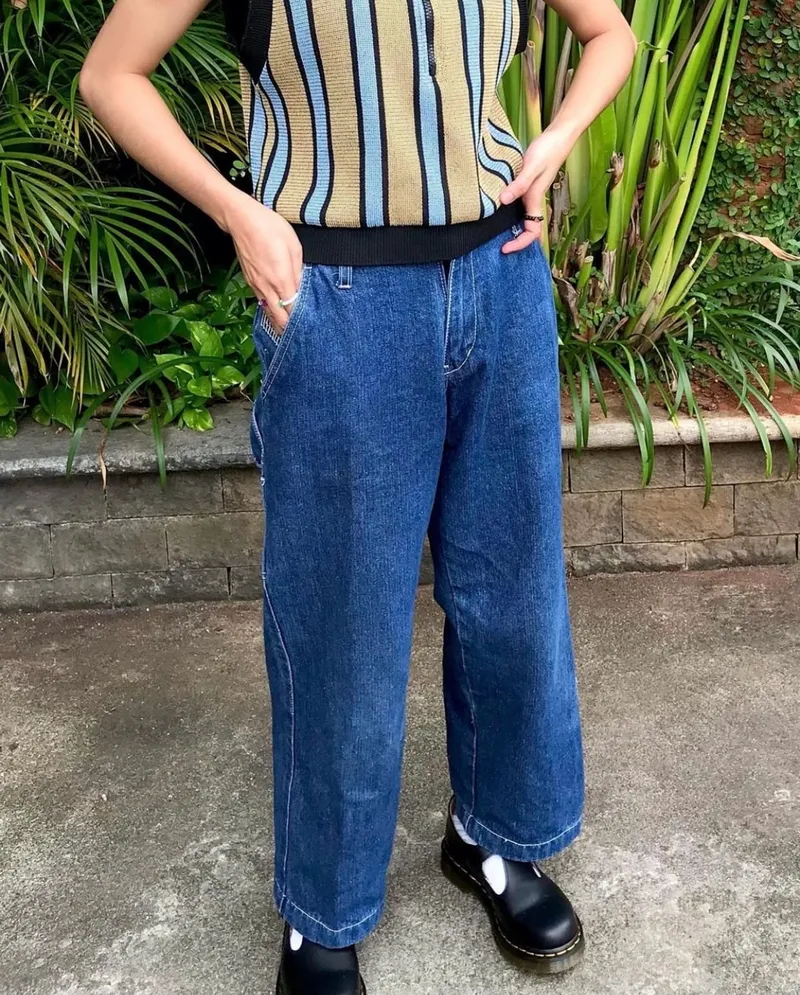 Casual Wide leg jeans Wanita navy blue photo 1