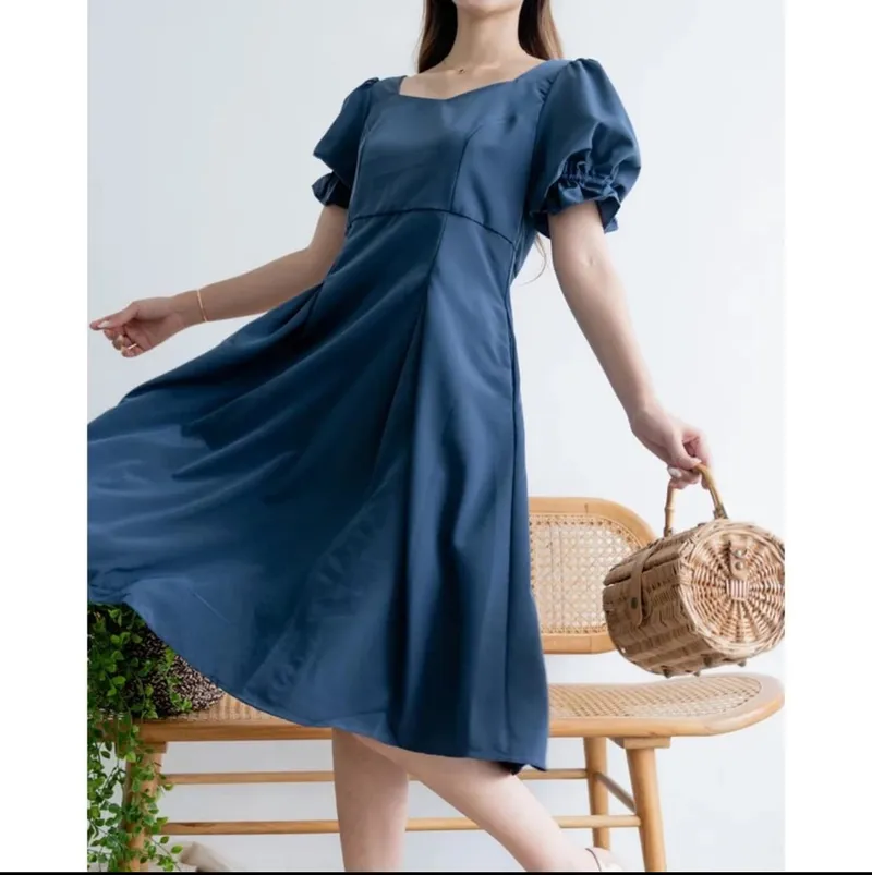 Minimalist Casual Midi dress Wanita green blue photo 1