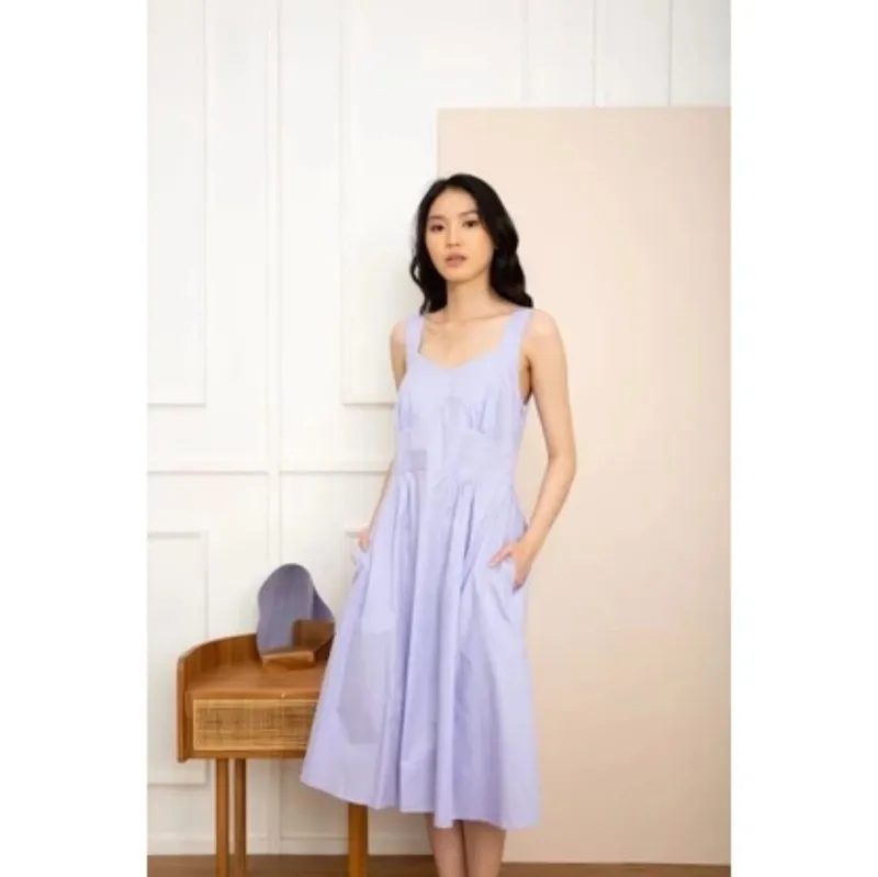 Minimalist Casual Midi dress Wanita purple yellow photo 1