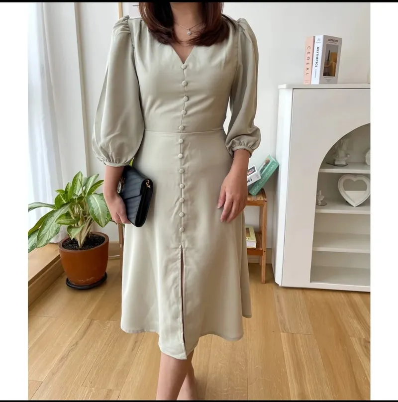 Minimalist Casual Midi dress Wanita purple green photo 1