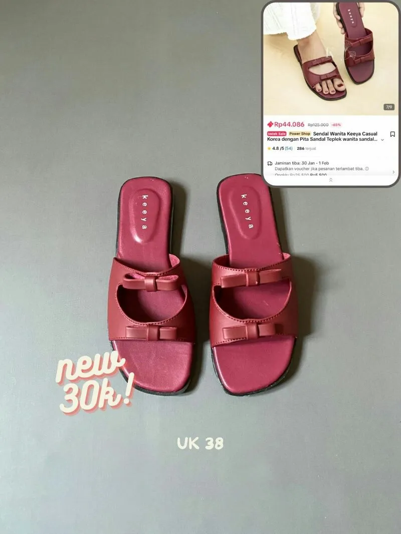 Vintage Casual Sandals & slide Wanita gold burgundy photo 1