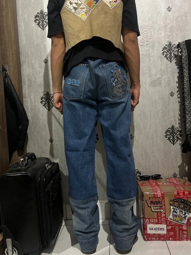 Streetwear Y2K Jeans Pria white blue photo 1