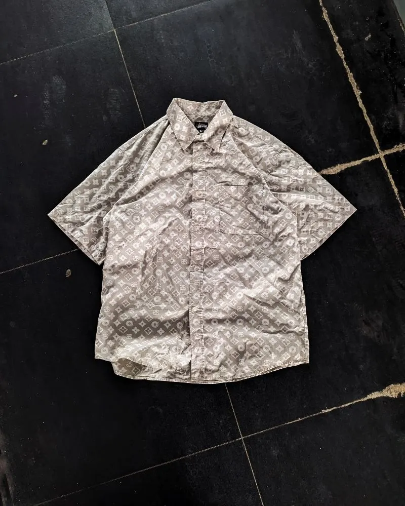 Stussy Vintage Y2K Formal shirt Pria white tan photo 1