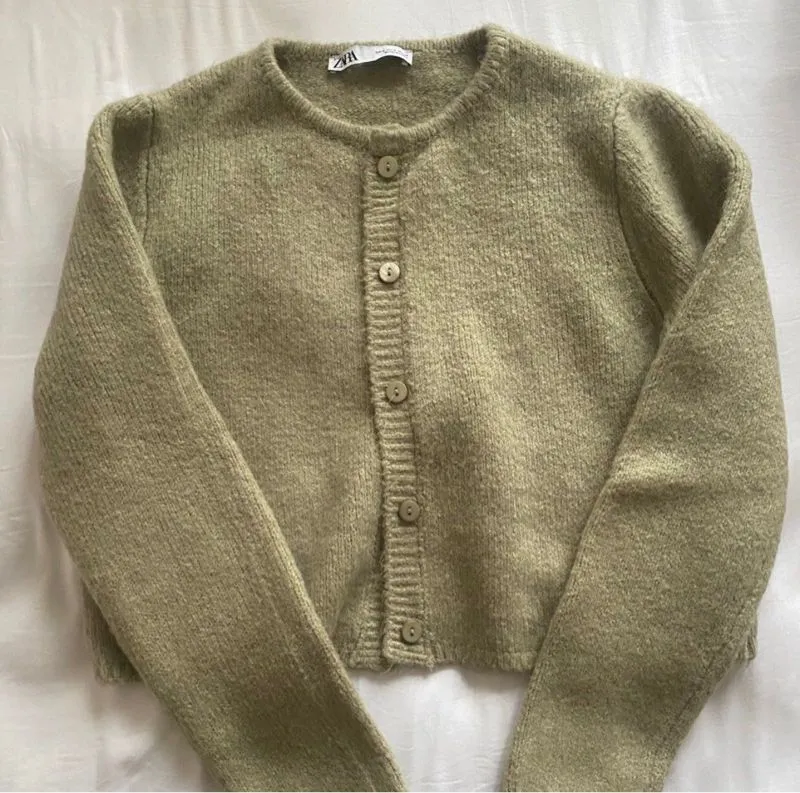 ZARA Coquette Cardigan Wanita green khaki photo 1