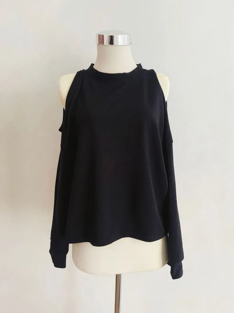 Emo Minimalist Sweatshirt Wanita black photo 1