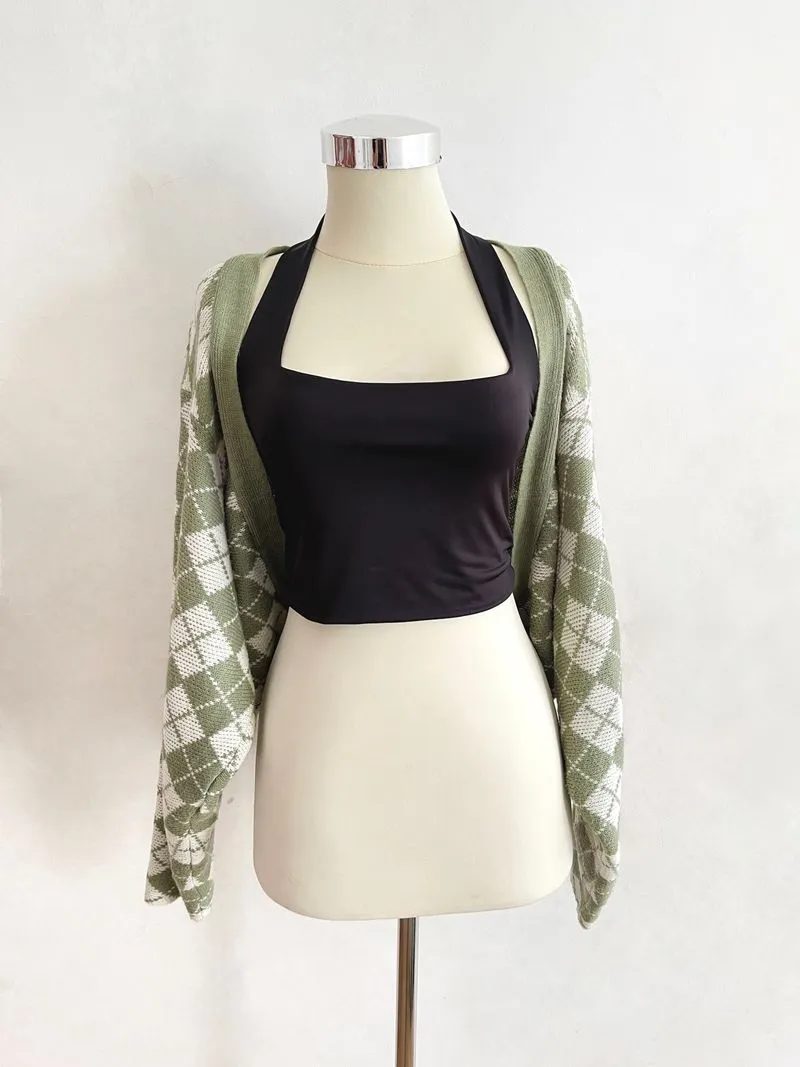 Indie Coquette Cardigan Wanita white green photo 1