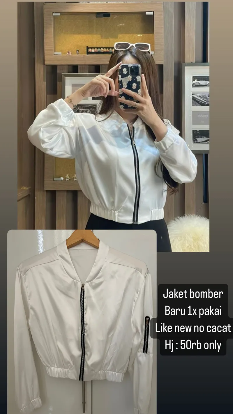 Casual Bomber jacket Wanita white photo 1