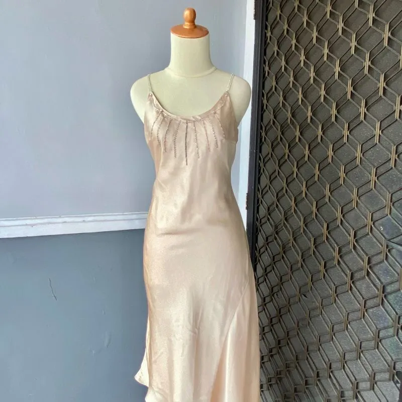 Vintage Luxury Evening dress Wanita tan photo 1