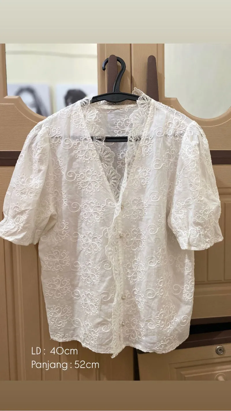 Casual Blouse Wanita white brown photo 1