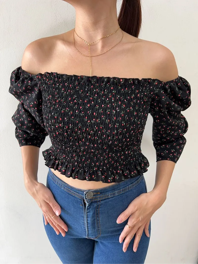 Vintage Casual Crop top Wanita black photo 1