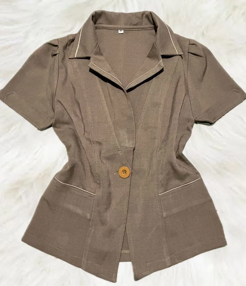 Vintage Casual Blazer Wanita tan photo 1