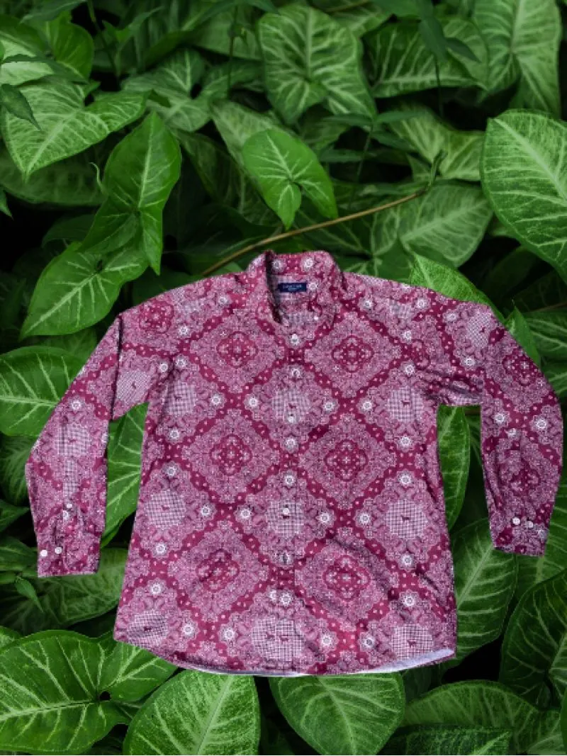 Futurist Batik Formal shirt Pria burgundy white photo 1