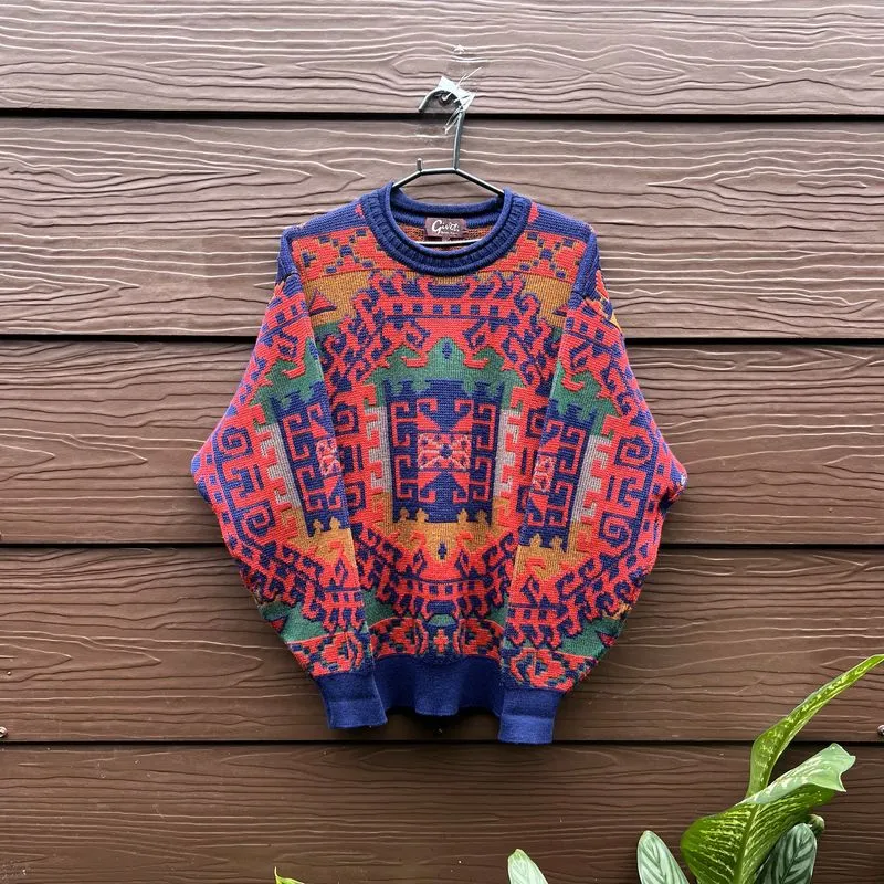 Vintage Sweater Pria navy red photo 1